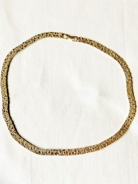 Vintage 80s Flat Gold Tone Nugget Chain Collar Necklace 17”